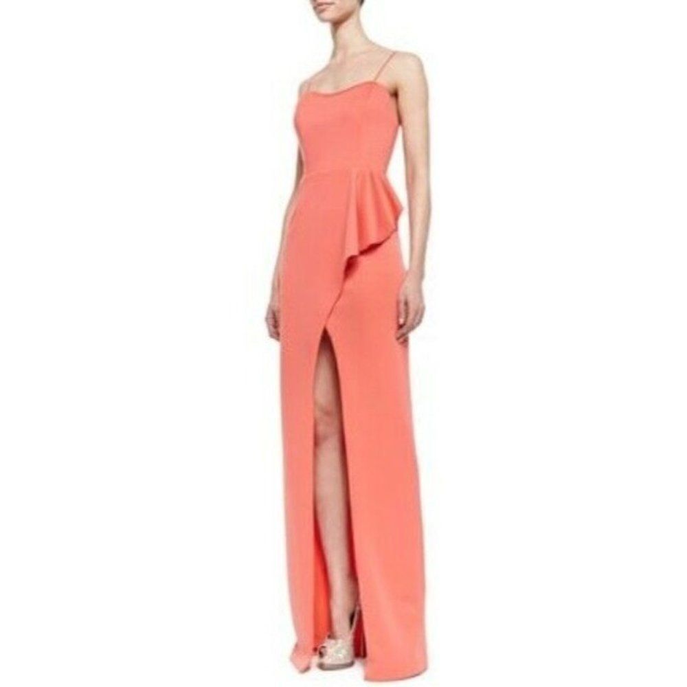 BLACK HALO Eve Dress Eminence Peach Orange Faux Wrap Maxi Formal Gown Size 6‎
